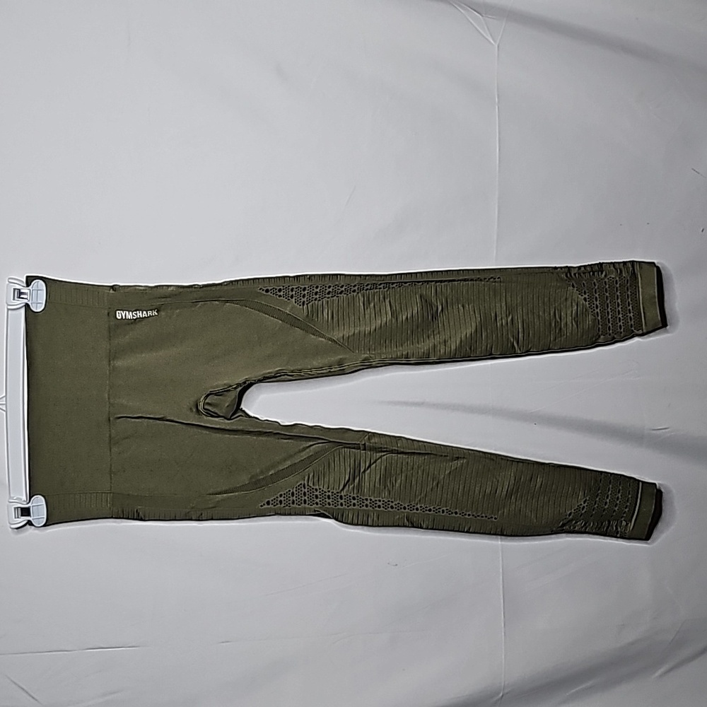 Gymshark olive green detailed seamless pull on stretchy workout leggings sz Med